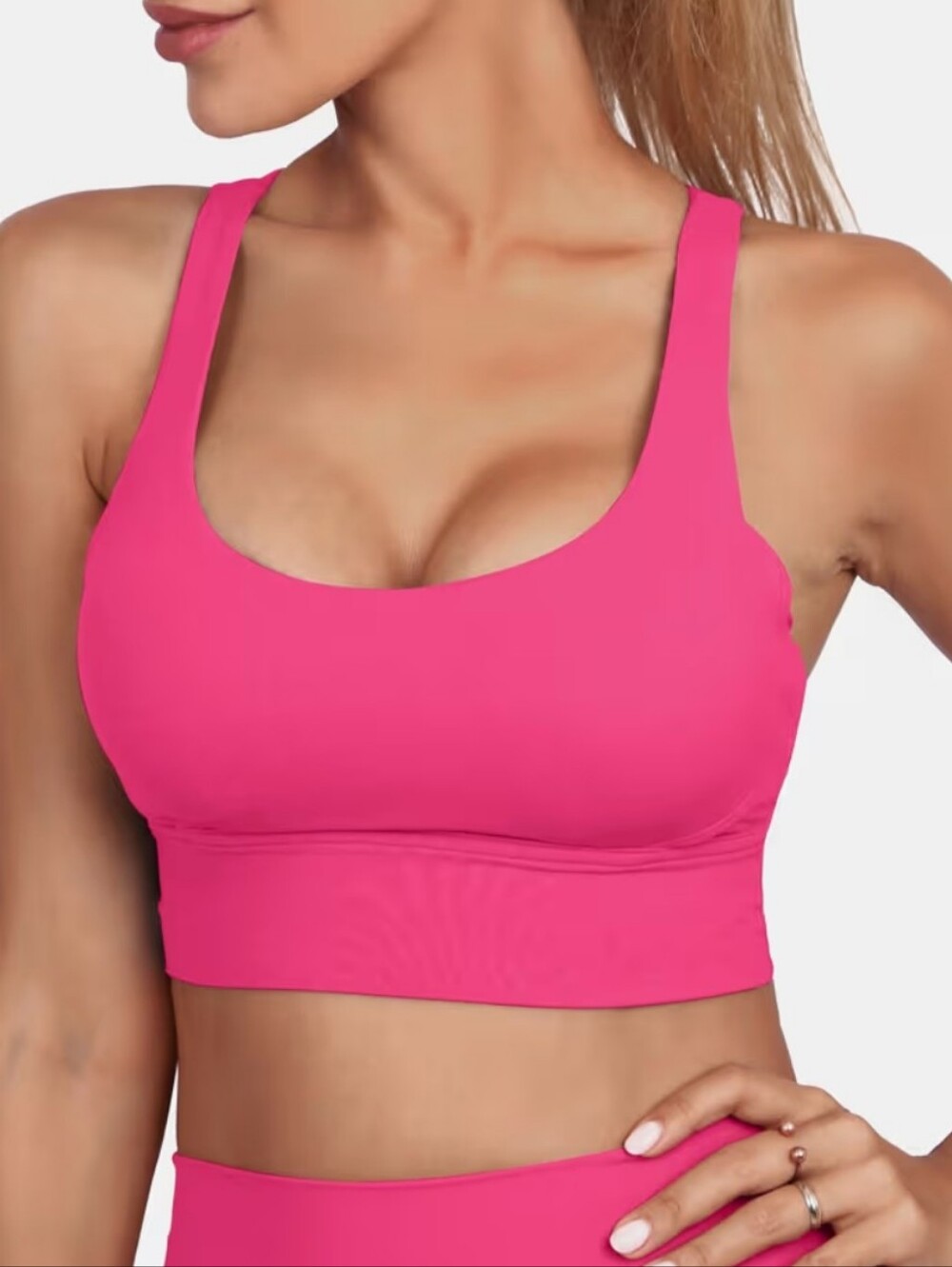 Bright Pink Padded Strappy Sports Bra